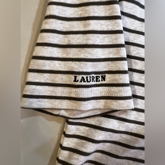 LAUREN RALPH LAUREN SWEATER TOP 3/4 SLEEVE‎ BEIGE WITH STRIPES OLIVE GREEN L - Picture 12 of 16